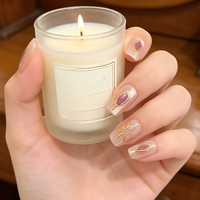 Faux ongles à presser carrés courts effet œil de chat violet doré, ongles nude aurora réutilisables en ABS, lot pour usage professionnel en salon
