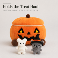Halloween Plüsch-Kürbiskorb Jack O'Lantern Leckerli-Halter mit Mini-Plüsch-Freunden