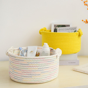 Cotton Rope Storage Basket Round <b>Large</b> Eco Friendly Desktop Organizer For Cosmetics And Keys - Product Image 4