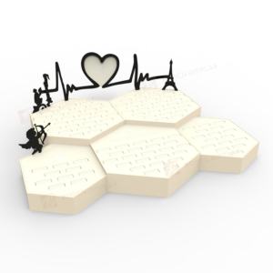 Exhibidor de Joyería Hexagonal Romántico de Color Marfil, de Lujo, Personalizable, Combinado, Acrílico, Cuero PU, Ecológico - Product Image 1