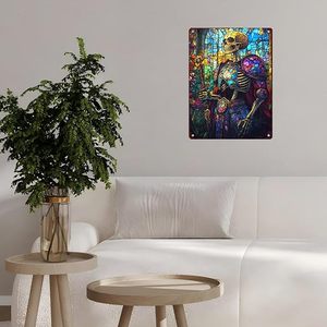 Tùy Chỉnh Kính Màu Skeleton Tin Dấu Hiệu Kim Loại Đầy Màu Sắc Tấm Cho Gothic Nhà Tường Và Thanh Trang Trí - Product Image 4