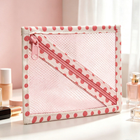 Pochette en filet avec fermeture éclair et bordure à pois pastel, fermeture éclair fluide, sac de rangement léger pour cosmétiques, câbles, écouteurs, commande en gros