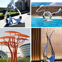 Sculpture en acier inoxydable sculptée/gravée en 3D abstraite, polie miroir, installation artistique moderne en métal, luxe, pour l'exportation mondiale