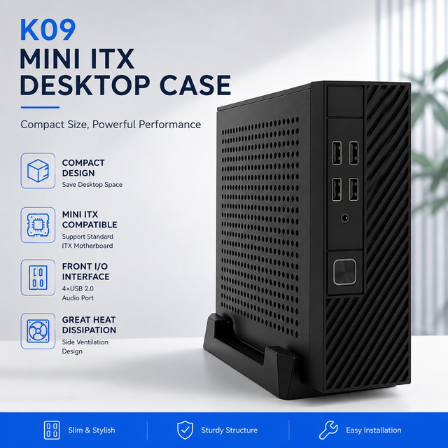 K09 Slim Mini ITX Desktop PC Case SFF Vertical HTPC Chassis Support 2.5'' HDD OEM ODM Industrial Computer Enclosure