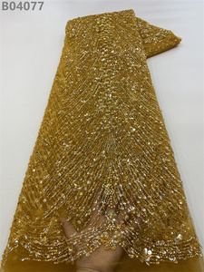 Tela de encaje bordada con cuentas de purpurina púrpura, tela de encaje con cuentas de lentejuelas para vestido de fiesta de boda - Product Image 4