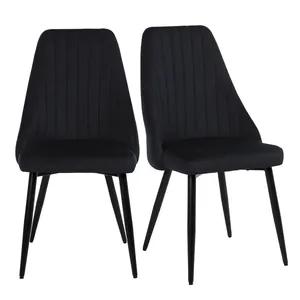 Chaises de salle à manger de cuisine en velours à dossier haut moderne de luxe Chaises d'appoint rembourrées en métal avec accoudoirs