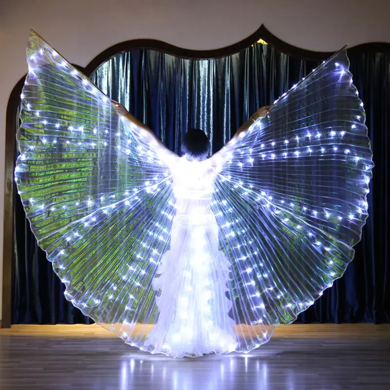 เสื้อผ้า LED สำหรับผู้ใหญ่360องศา,อุปกรณ์ประกอบฉากการเต้นหน้าท้องให้พลังปีกสีทองชุดการแสดง Led เสื้อผ้าที่มีเอกลักษณ์