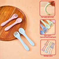 Ensemble de fourchettes et cuillères en silicone sans BPA en forme de patte de chat Meitai, pour tout-petits, avec poignée antidérapante, lavable, léger (53g)