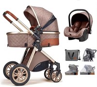 Système de voyage pour bébé 3 en 1 de luxe léger, siège auto pour bébé, poussette pliable, berceau de jogging en lin pleine grandeur