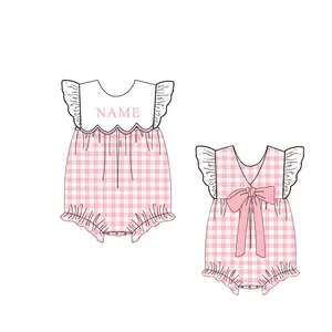 Puresun童装定制名称儿童棉格子连身衣女婴连身衣