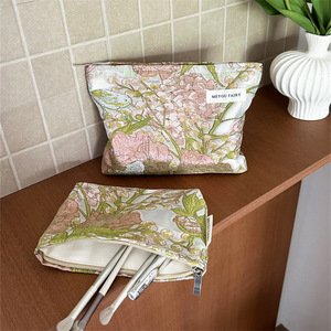 Bolsa de Maquillaje de Poliéster con Estampado de Flores y Pájaros, Bolsa de Viaje Portátil de Gran Capacidad, Bolsa de Aseo con Cierre - Product Image 2
