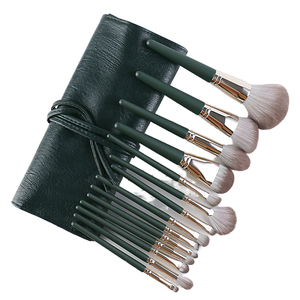 14Pcs Green Wood Handle Makeup Brush Set Synthetic Hair Face Beauty Tool with <b>Bag</b> - Product Image 1