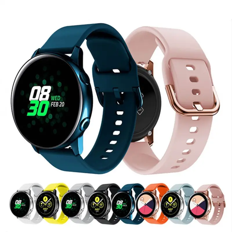 Soft Rubber Silicone Watch Band Strap for Samsung Galaxy Watch Active / Active 2 with Coloured Buckle 20mm 22mm