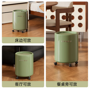 ถังขยะทรงกระบอกยูโฟรูพร้อมฝาปิดและล้อ ถังขยะในร่มสำหรับห้องนั่งเล่นและห้องน้ำ ความจุขนาดใหญ่ สีแดงและสีเขียว - Product Image 4