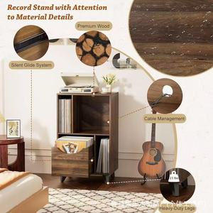 Wooden storage rack, <b>record</b> player <b>stand</b> with storage drawers, side table, home use for storing vinyl <b>records</b> and books. - Product Image 3