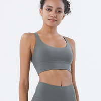 Meilleure vente : Brassière de sport à double brossage, dos croisé, antichoc, rembourrée, intégrée, pour yoga et fitness, effet push-up fessier, débardeur d'entraînement