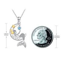 Bijoux fins 925 argent Sterling bleu coeur Zircon deux tons plaqué croissant de lune et sirène pendentif collier