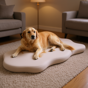 Cama ortopédica de espuma viscoelástica para perros, grande, beige, ovalada, con características de soporte para uso en interiores, para todas las estaciones. - Product Image 2