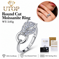 Bague en argent S925 en forme de guépard 0,53 CTW, incrustée de moissanite ronde, personnalisée, style luxe léger, tendance