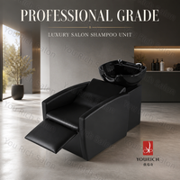 Fauteuil de lavage noir inclinable avec bac intégré pour salon de coiffure, unité de lavage des cheveux, vente en gros, mobilier pour salon de barbier