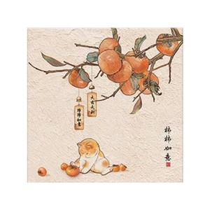 ภาพพิมพ์ลายลูกพลับบนแผ่นโลหะสีเบจ ตกแต่งผนังห้องรับประทานอาหาร ห้องนั่งเล่น สำหรับเทศกาลตรุษจีน - Product Image 5