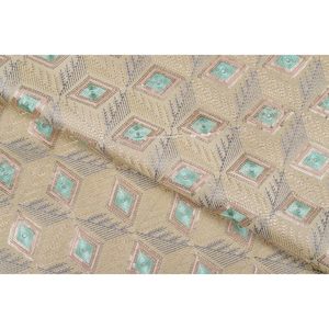 Tela brocada Triloki de poliéster y seda cruda, bordada, multicolor, abstracta, para vestidos de novia, 44 pulgadas por yarda - Product Image 3