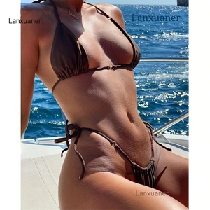 <span class=keywords><strong>Maillot</strong></span> <span class=keywords><strong>de</strong></span> <span class=keywords><strong>bain</strong></span> triangle à cordon <span class=keywords><strong>de</strong></span> serrage marron, ensemble bikini <span class=keywords><strong>tanga</strong></span> 2 pièces pour femme, <span class=keywords><strong>maillot</strong></span> <span class=keywords><strong>de</strong></span> <span class=keywords><strong>bain</strong></span> string - Product Image 1