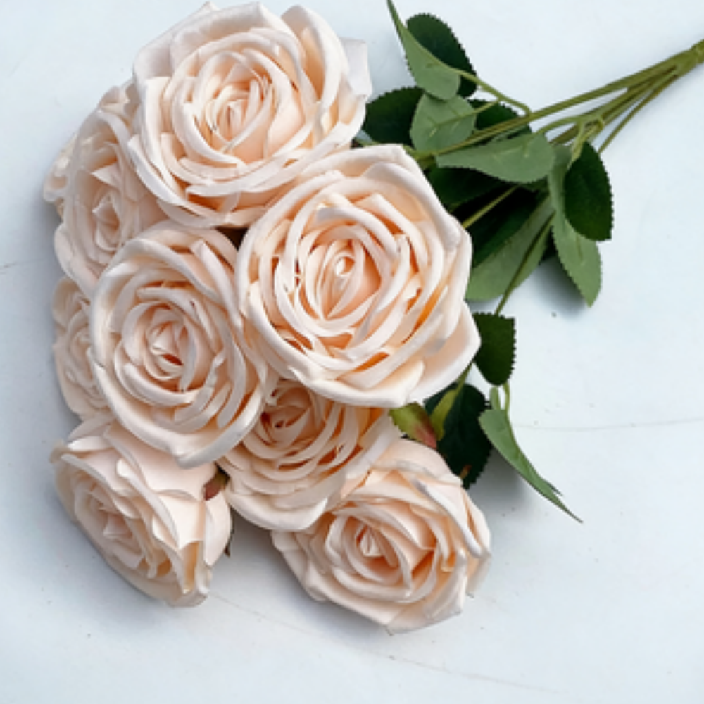 bouquet 9 têtes rose 47cm champagne clair