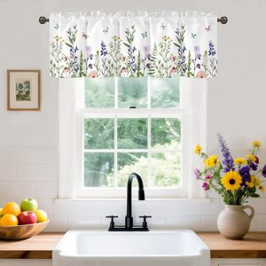 Voilages bleus à motifs floraux, draperies à imprimé vigne marron, cantonnières pour fenêtres de cuisine, décoration moderne pour la maison, personnalisable - Product Image 4