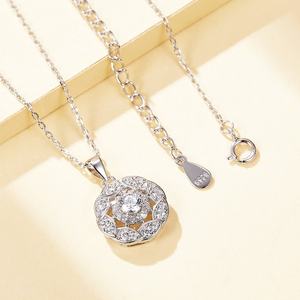 Flower Leaf Shape Sterling <b>Silver</b> Charm Pendant <b>Necklace</b> with Zircon Rhodium Plated Claw Setting-Gift - Product Image 4