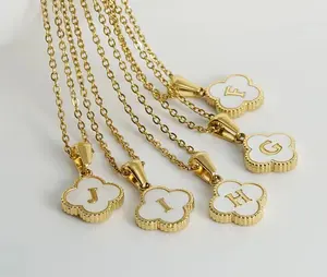 Banhado a ouro Aço Inoxidável 26 Letra Colar Alfabeto Trevo de Quatro Folhas Shell Snake Chain jóias