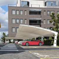Auvent de stationnement extérieur personnalisé, durable, imperméable, avec toit en toile et membrane PVDF, structure en acier, protection solaire pour voitures