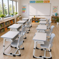 Ensemble Chaise et Bureau Individuel OEM pour Étudiant, Plateau en Bois, Mobilier Scolaire Ergonomique Réglable pour Salon et Chambre Internationaux