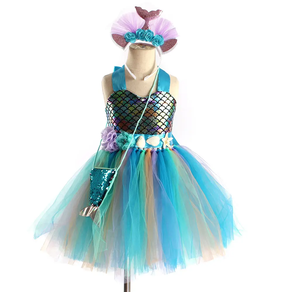 2023 Summer Hot Sale Girl Mermaid Dresses Sequins Dress Gown For Kids Girl Party Dress