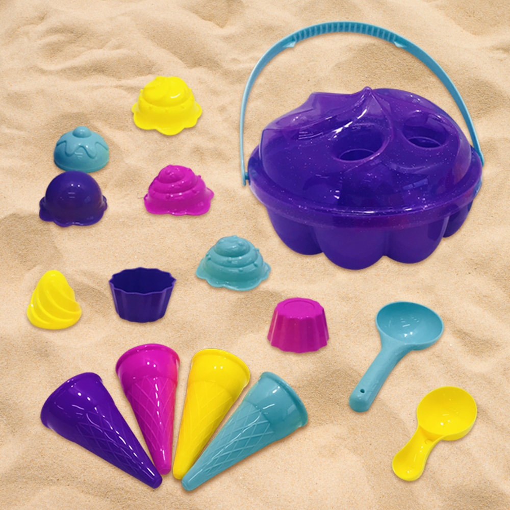 Juego De Playa De 9 Piezas De Helados De Plástico Para Niños – Incluye Conos, Pala Y Tapa – Juguete De Arena Creativo Y Portátil, Colores Aleatorios