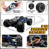 Coche Monstruo de Alta Velocidad 1:16 2.4Ghz, Juguetes de Control Remoto, Coche de Carreras Todoterreno 4WD, Vehículo RC de Velocidad Variable para Niños, 40KM/H