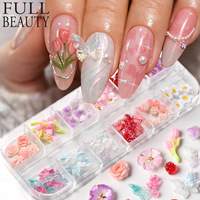 12 Grilles de Breloques 3D en Résine pour Ongles, Motifs Floraux Mixtes (Marguerites, Roses et Papillons), Décorations et Accessoires pour Nail Art, Fournitures pour Ongles