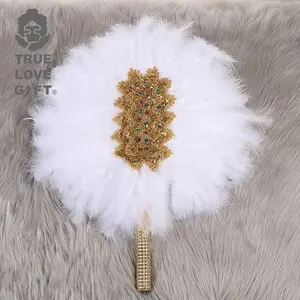 Commercio all'ingrosso colorato africano tradizionale matrimonio tacchino grande rotondo marabou piuma ventagli a mano decorazioni sposa da sposa