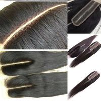 Bundles de cheveux raides brésiliens avec 2*6 fermeture partie centrale Remy cheveux lumière du soleil 2*6 fermeture transparente avec vague de cheveux # 1B