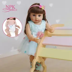 NPK 55ซม.Reborn Toddle สาวของขวัญตุ๊กตาแฟชั่นกระโปรงสีฟ้าเหมือนจริง Soft Touch Full ซิลิโคน Rooted ผม