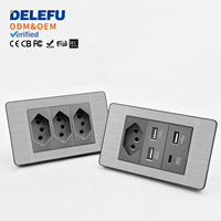 DELEFU Enchufe USB de Acero Inoxidable Gris Duradero Tipo 10A/20A Modelo Brasileño 118 con Carga Rápida Tipo-C de 20W