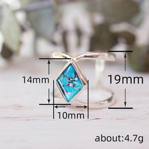 Anello Geometrico T0981 con Turchese, Pietra Naturale Quadrata con Incastonatura a Castone, Gioiello Unisex alla Moda, Idea Regalo - Product Image 4