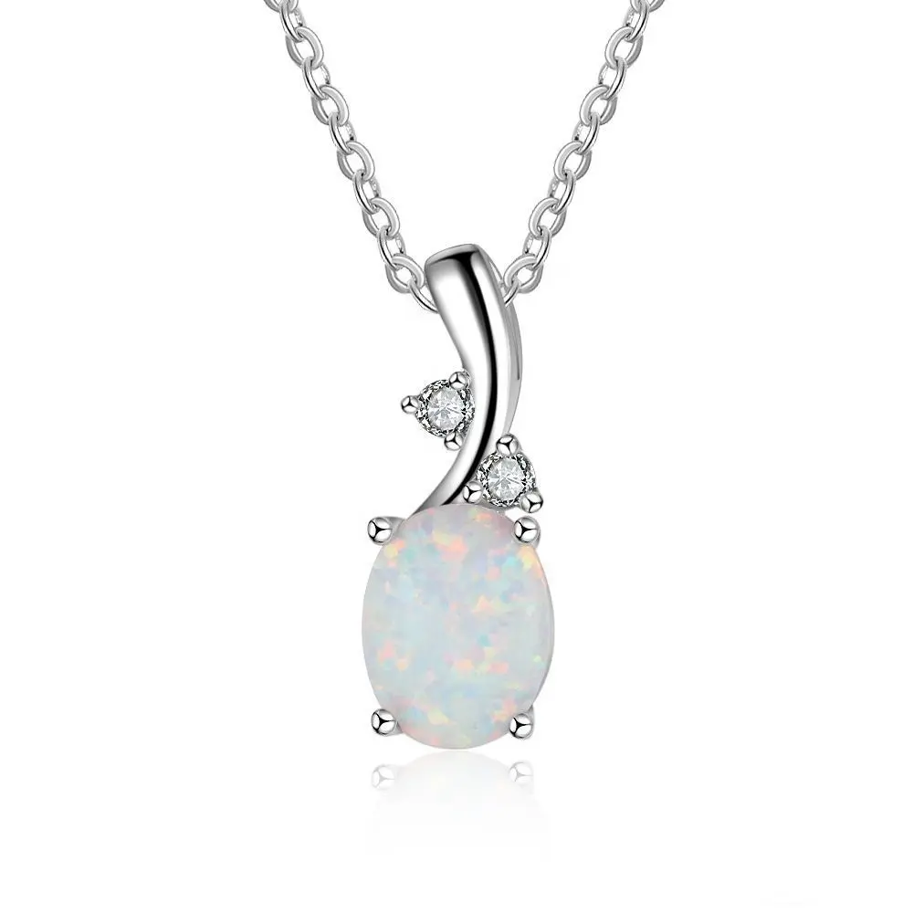 Ожерелье из стерлингового серебра с различными камнями 7*9 мм, женская подвеска из опала с цепочкой, ожерелье из синтетического опала