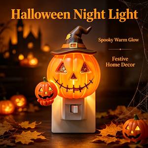 Luz Nocturna LED de Calabaza con Sombrero de Bruja para Dormitorio, Decorativa y Adorable, de Enchufe, Venta al por Mayor para Halloween, Directo de Fábrica - Product Image 2