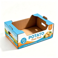 Caisse en carton ondulé bleue personnalisée pour petites fermes de pommes de terre, idéale pour l'emballage et la présentation de légumes frais