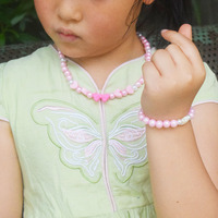 Ensemble de collier et de bracelet en perles acryliques roses pour petites filles, enfants, enfants, nœud papillon papillon, accessoires de bijoux