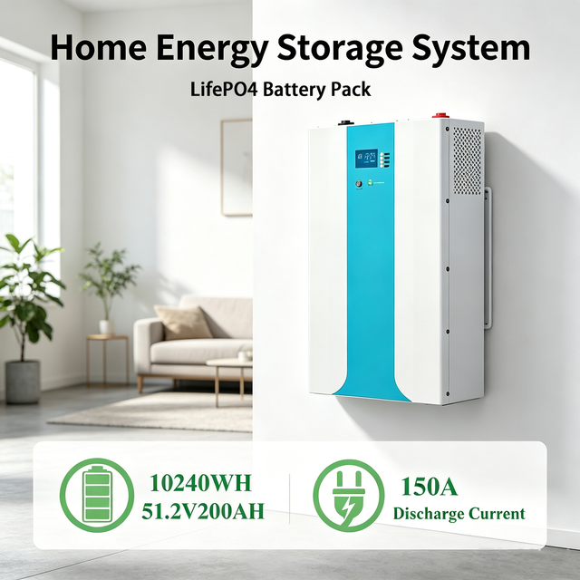 51.2V LiFePO4 Battery Pack 48V 200Ah Wall-Mounted with WiFi 10240Wh 6000-Cycle for Home Energy Storage Lithium Battery 48V 200Ah