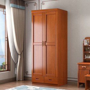 Muebles Rushan, Armario de Madera Maciza de Estilo Chino, Dos Puertas Abatibles, Color Nogal, Gabinete de Almacenamiento que Ahorra Espacio para Espacios Pequeños - Product Image 2