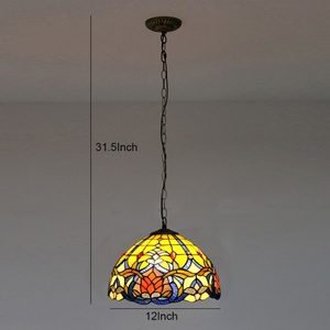 Lámpara Colgante Estilo Tiffany LongHuiJing de 12 Pulgadas, Pantalla de Vidrio de Colores Barroco, Luces de Techo - Product Image 3