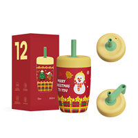 Motif mignon pour Noël gobelet en acier inoxydable isolé Hong Ling avec couvercle en paille croisé anti-fuite